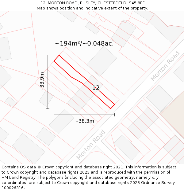 12, MORTON ROAD, PILSLEY, CHESTERFIELD, S45 8EF: Plot and title map
