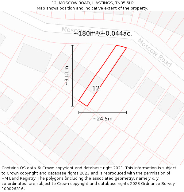 12, MOSCOW ROAD, HASTINGS, TN35 5LP: Plot and title map