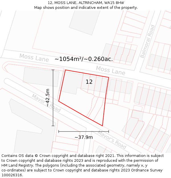 12, MOSS LANE, ALTRINCHAM, WA15 8HW: Plot and title map