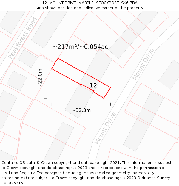 12, MOUNT DRIVE, MARPLE, STOCKPORT, SK6 7BA: Plot and title map