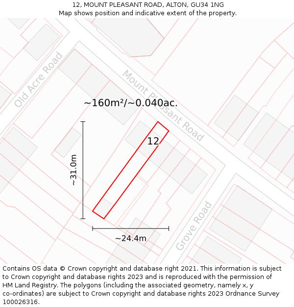 12, MOUNT PLEASANT ROAD, ALTON, GU34 1NG: Plot and title map
