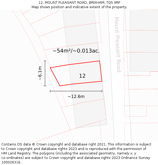 12, MOUNT PLEASANT ROAD, BRIXHAM, TQ5 9RP: Plot and title map