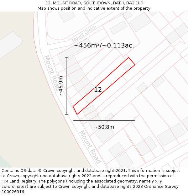 12, MOUNT ROAD, SOUTHDOWN, BATH, BA2 1LD: Plot and title map