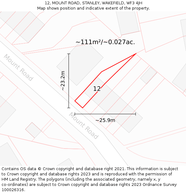 12, MOUNT ROAD, STANLEY, WAKEFIELD, WF3 4JH: Plot and title map