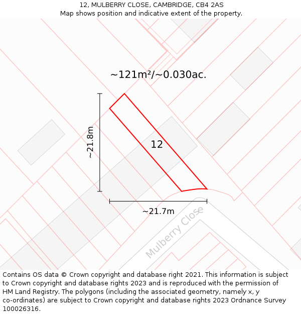 12, MULBERRY CLOSE, CAMBRIDGE, CB4 2AS: Plot and title map