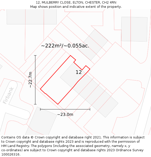 12, MULBERRY CLOSE, ELTON, CHESTER, CH2 4RN: Plot and title map