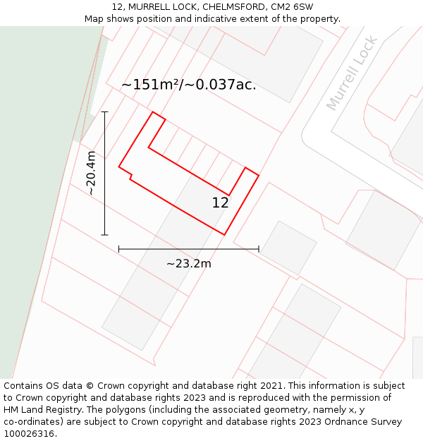 12, MURRELL LOCK, CHELMSFORD, CM2 6SW: Plot and title map