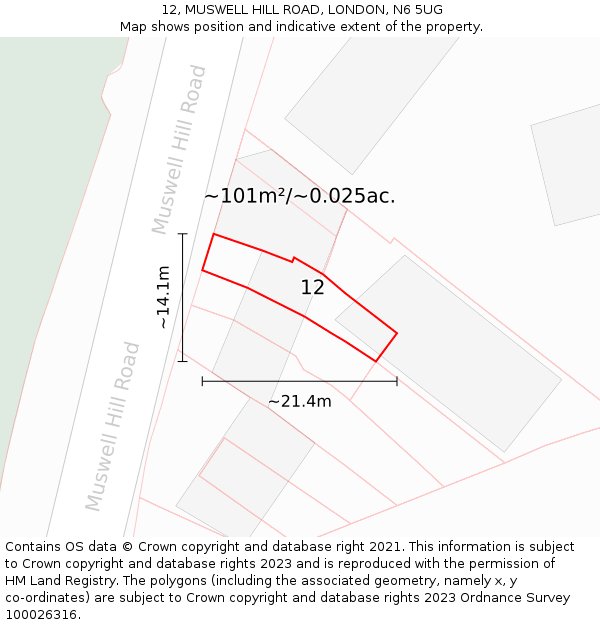 12, MUSWELL HILL ROAD, LONDON, N6 5UG: Plot and title map