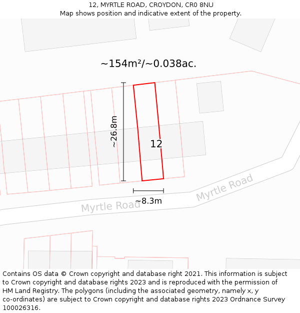 12, MYRTLE ROAD, CROYDON, CR0 8NU: Plot and title map
