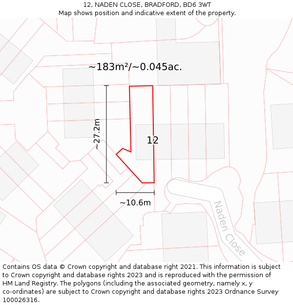 12, NADEN CLOSE, BRADFORD, BD6 3WT: Plot and title map