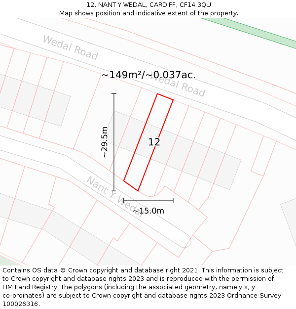 12, NANT Y WEDAL, CARDIFF, CF14 3QU: Plot and title map