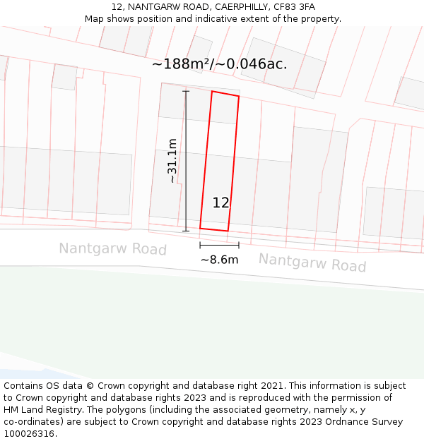 12, NANTGARW ROAD, CAERPHILLY, CF83 3FA: Plot and title map