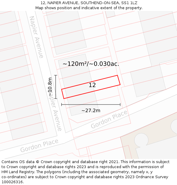 12, NAPIER AVENUE, SOUTHEND-ON-SEA, SS1 1LZ: Plot and title map