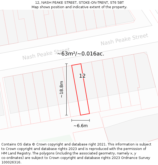 12, NASH PEAKE STREET, STOKE-ON-TRENT, ST6 5BT: Plot and title map