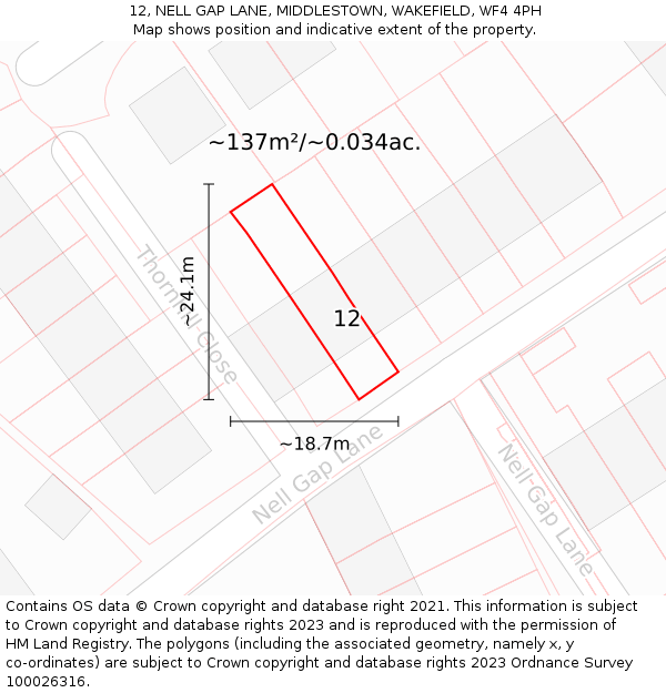 12, NELL GAP LANE, MIDDLESTOWN, WAKEFIELD, WF4 4PH: Plot and title map