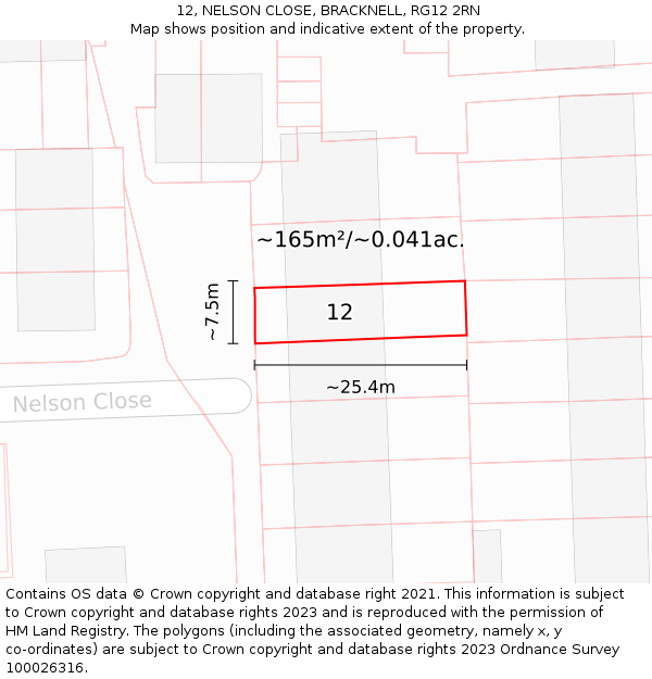 12, NELSON CLOSE, BRACKNELL, RG12 2RN: Plot and title map