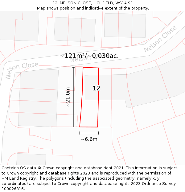 12, NELSON CLOSE, LICHFIELD, WS14 9FJ: Plot and title map