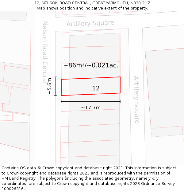 12, NELSON ROAD CENTRAL, GREAT YARMOUTH, NR30 2HZ: Plot and title map