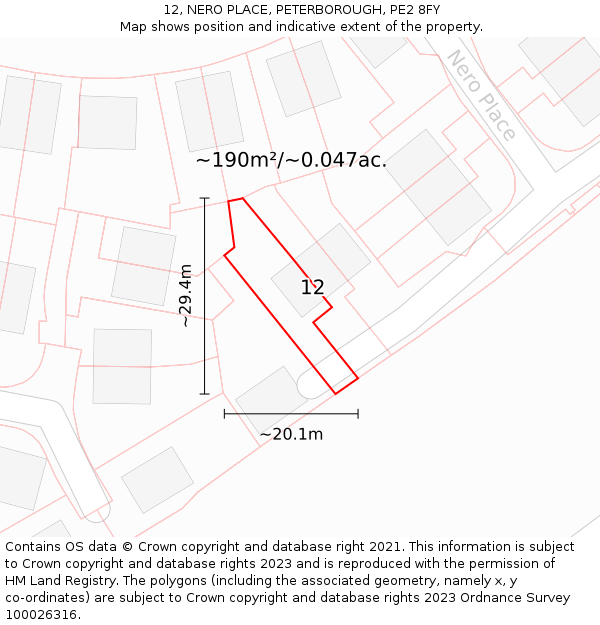 12, NERO PLACE, PETERBOROUGH, PE2 8FY: Plot and title map