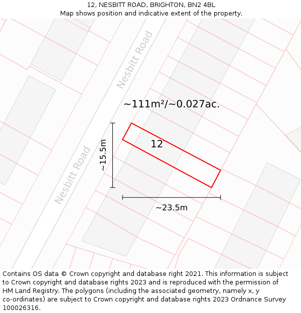 12, NESBITT ROAD, BRIGHTON, BN2 4BL: Plot and title map