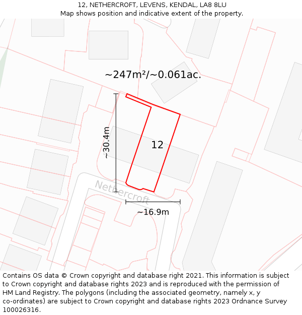 12, NETHERCROFT, LEVENS, KENDAL, LA8 8LU: Plot and title map