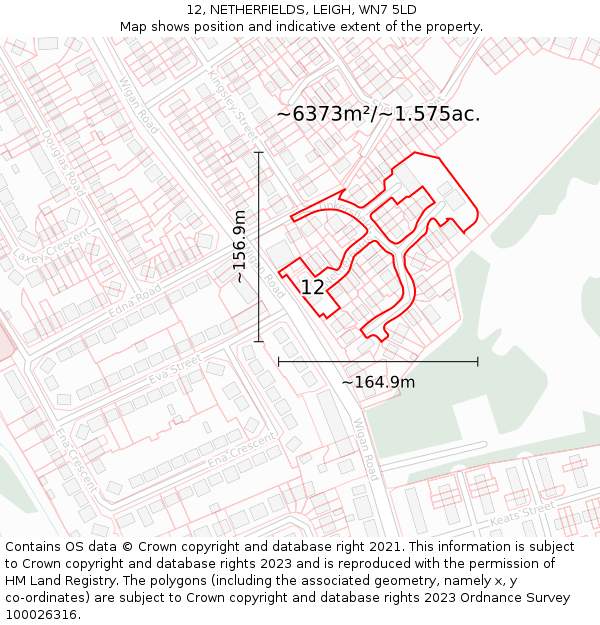 12, NETHERFIELDS, LEIGH, WN7 5LD: Plot and title map
