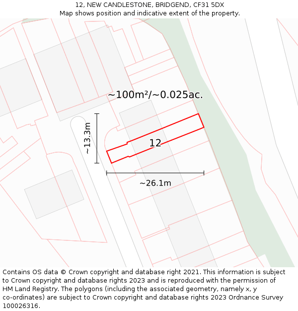 12, NEW CANDLESTONE, BRIDGEND, CF31 5DX: Plot and title map
