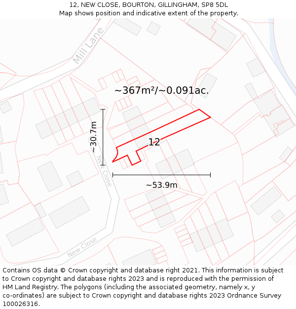 12, NEW CLOSE, BOURTON, GILLINGHAM, SP8 5DL: Plot and title map