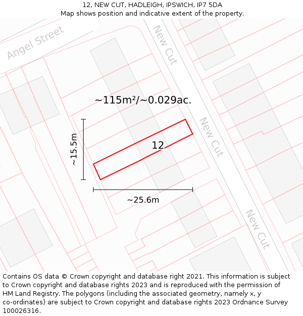 12, NEW CUT, HADLEIGH, IPSWICH, IP7 5DA: Plot and title map
