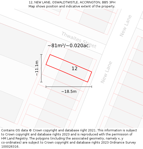 12, NEW LANE, OSWALDTWISTLE, ACCRINGTON, BB5 3PH: Plot and title map
