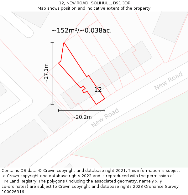 12, NEW ROAD, SOLIHULL, B91 3DP: Plot and title map