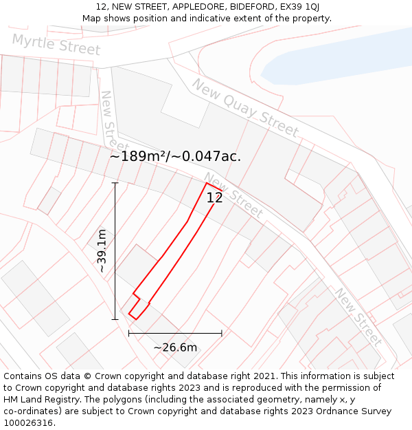 12, NEW STREET, APPLEDORE, BIDEFORD, EX39 1QJ: Plot and title map