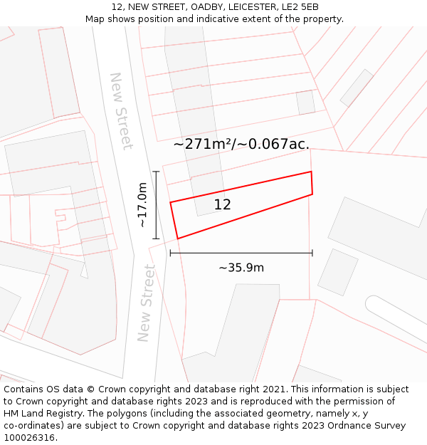12, NEW STREET, OADBY, LEICESTER, LE2 5EB: Plot and title map