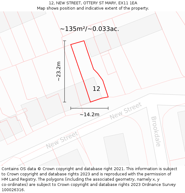 12, NEW STREET, OTTERY ST MARY, EX11 1EA: Plot and title map