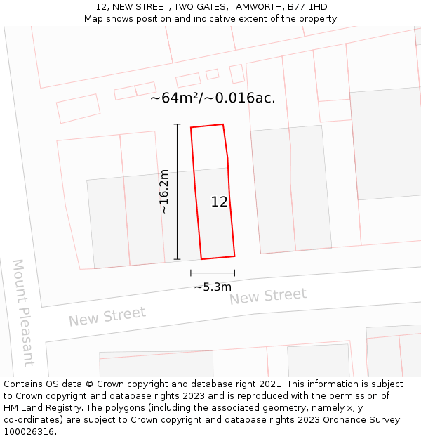 12, NEW STREET, TWO GATES, TAMWORTH, B77 1HD: Plot and title map