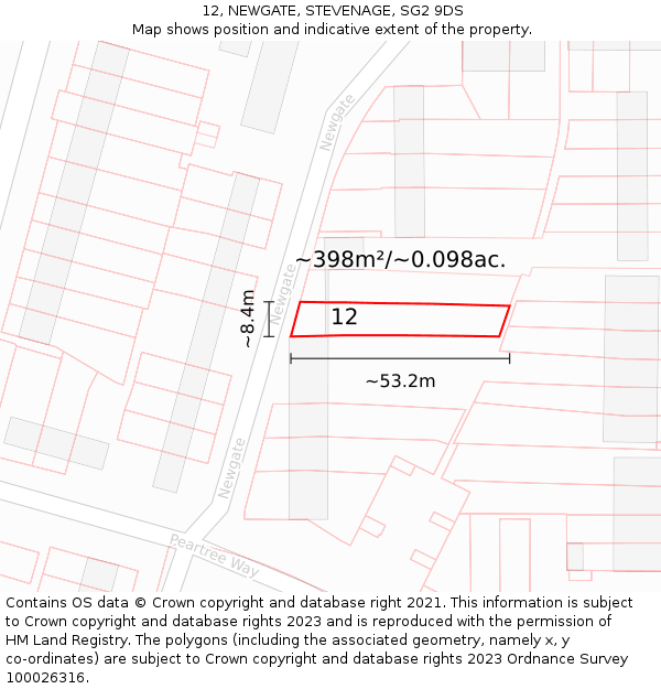12, NEWGATE, STEVENAGE, SG2 9DS: Plot and title map
