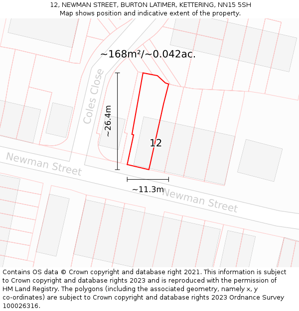 12, NEWMAN STREET, BURTON LATIMER, KETTERING, NN15 5SH: Plot and title map