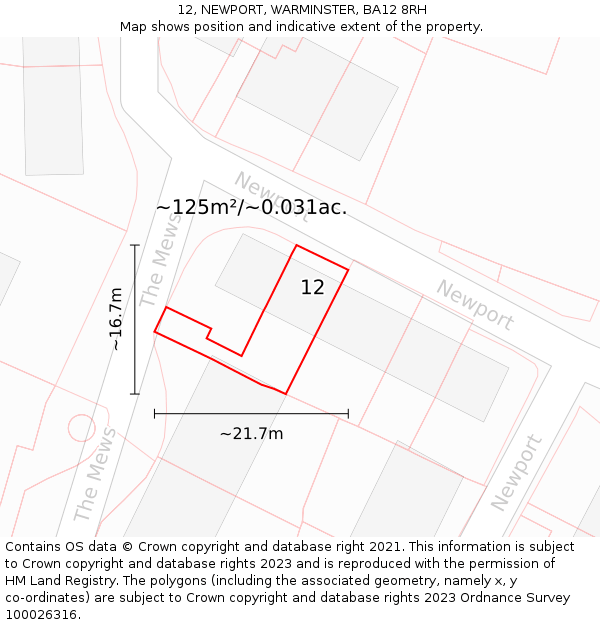 12, NEWPORT, WARMINSTER, BA12 8RH: Plot and title map