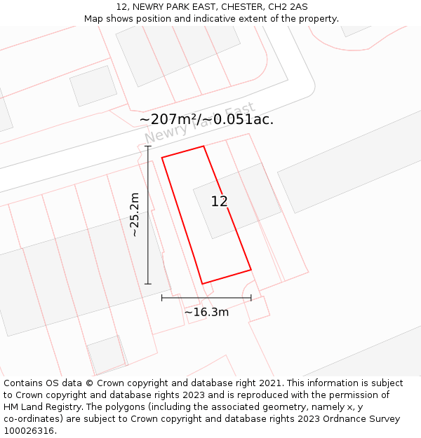 12, NEWRY PARK EAST, CHESTER, CH2 2AS: Plot and title map