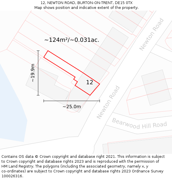 12, NEWTON ROAD, BURTON-ON-TRENT, DE15 0TX: Plot and title map