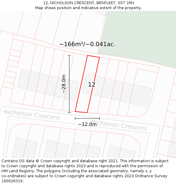 12, NICHOLSON CRESCENT, BENFLEET, SS7 1RN: Plot and title map