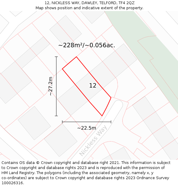 12, NICKLESS WAY, DAWLEY, TELFORD, TF4 2QZ: Plot and title map