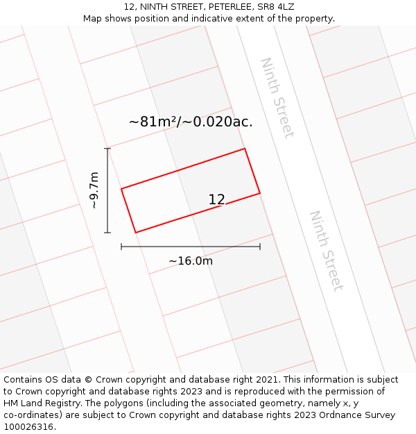 12, NINTH STREET, PETERLEE, SR8 4LZ: Plot and title map