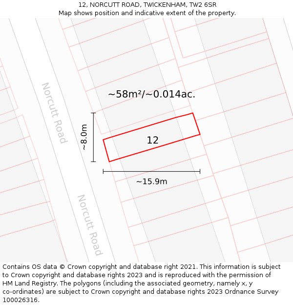12, NORCUTT ROAD, TWICKENHAM, TW2 6SR: Plot and title map