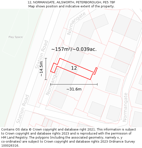 12, NORMANGATE, AILSWORTH, PETERBOROUGH, PE5 7BF: Plot and title map