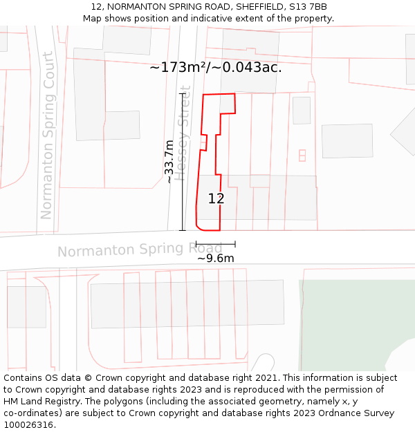 12, NORMANTON SPRING ROAD, SHEFFIELD, S13 7BB: Plot and title map