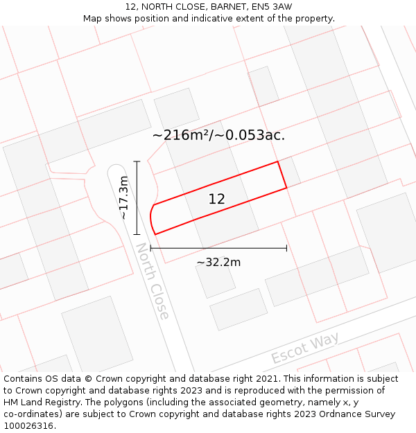 12, NORTH CLOSE, BARNET, EN5 3AW: Plot and title map