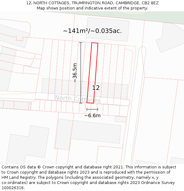 12, NORTH COTTAGES, TRUMPINGTON ROAD, CAMBRIDGE, CB2 8EZ: Plot and title map
