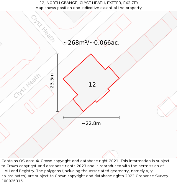 12, NORTH GRANGE, CLYST HEATH, EXETER, EX2 7EY: Plot and title map
