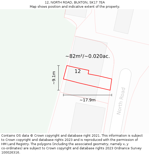 12, NORTH ROAD, BUXTON, SK17 7EA: Plot and title map